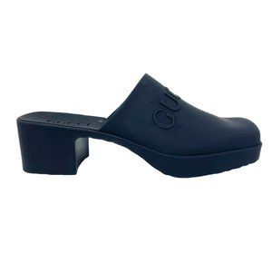 Gucci 2023 Black Rubber Square Toe Mules / Backless Loafers